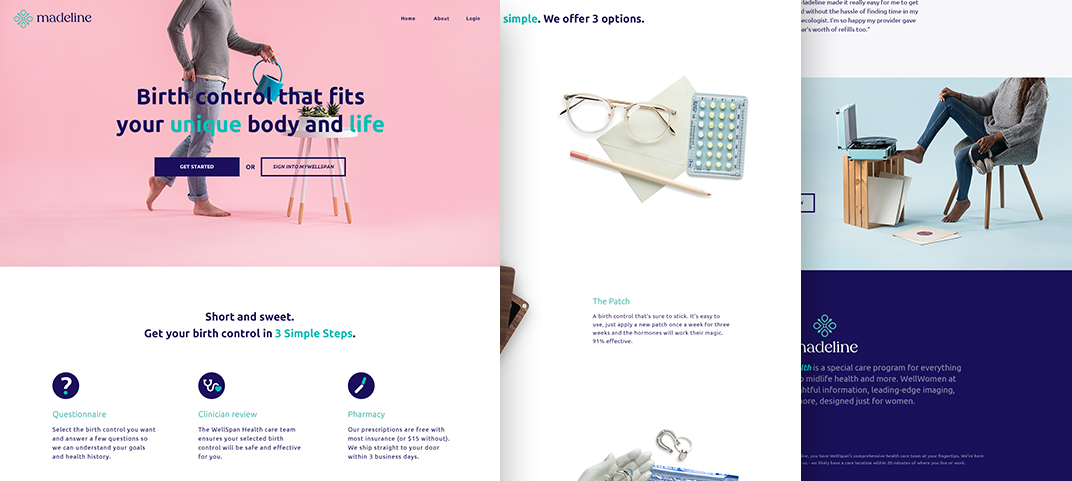 Examples of Madeline website. pages laid side by side